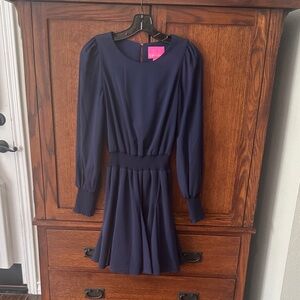 Lilly Pulitzer Navy Long-Sleeve Smocked-Waist Dress
